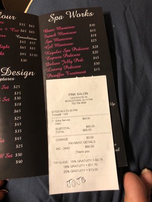 Price list as $45 not $65. No polish. They're liars. Beware!