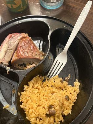 Sorry I took the pictures after I already ate most of it! It's Spanish rice and pork shoulder.