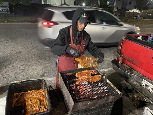 Chicken and beef cooked on real charcoal