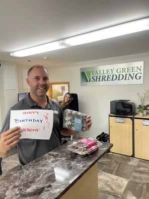 Our ops supervisor celebrating his birthday with a small snack! Mmm