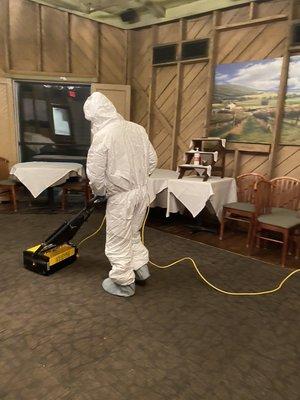 No just dust removal, a real and complete disinfection of the area complementing with our electrostatic sprayers.