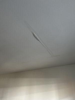 Peeling ceiling from my roof leak.  They took a month to take action