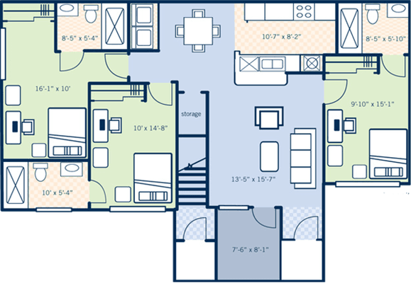 3 bedroom 3 bath floor plan approx. 1344 SQ.FT