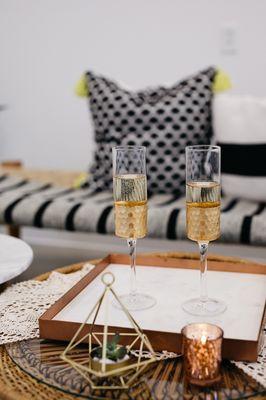 Rose gold and geometric details for the sweetheart table.