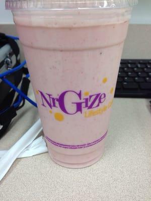 Strawberry banana smoothie for lunch. Located inside 24hr fitness.