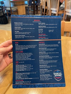 Breakfast and drink menu