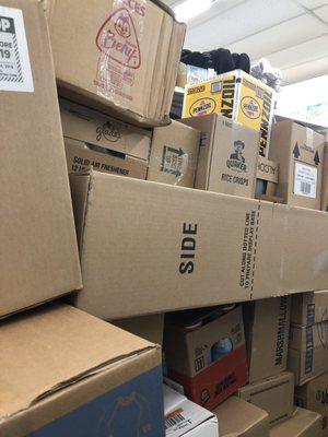 Boxes blocking the isle can't get out