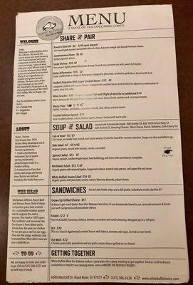 Menu as of Jan 11, 2019