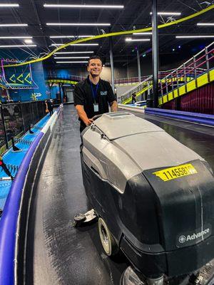 Indoor go kart tracks being cleaned. Let em ride! @Urban Air