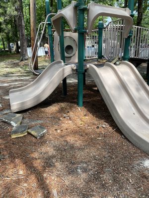 Unsafe playground with old insulation everywhere.