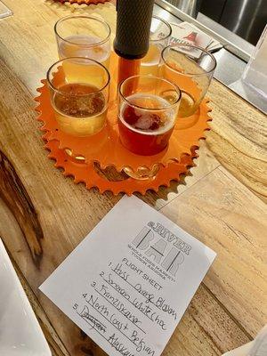 Beer flight (five 4 oz glasses) $10