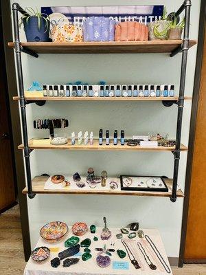 Shop Local with aromatherapy and our unique gems and jewelry.