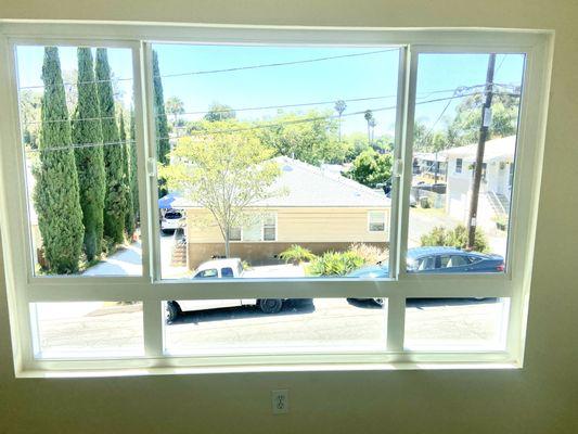 White vinyl retro fit window sale and installation by Cali Glass and Windows.