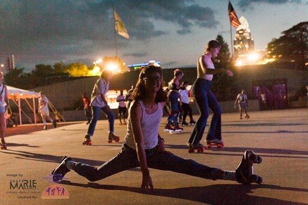 Skater showing skills at one of the free Skate Downtown Cincy organized events