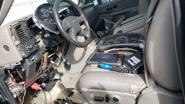 Duramax electrical work. Caused by aftermarket alarm system installed incorrectly. Truck initially came in for injectors