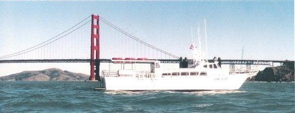 Orca III, the yacht from which we scatter ashes at sea in SF Bay near Angel Island (included in the cost of the service)