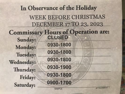 2023 Holiday Hours