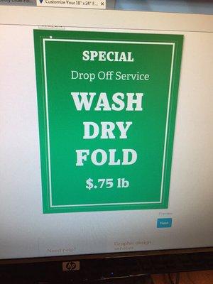 Now Offering New Wash Dry Fold price at $.75 lb