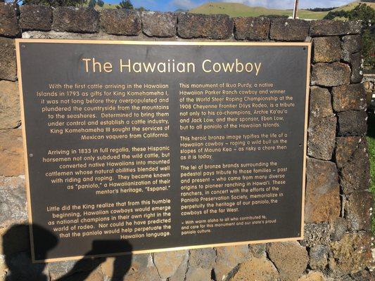 Plaque celebrating the Hawaiian cowboy