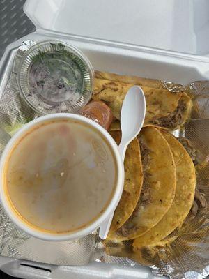 3 quesabirrias tacos W/birria broth