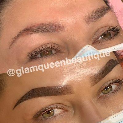 Old tattoo and scar tissue cover up using permanent makeup Ombre Powder Brows