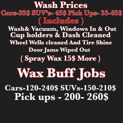 This is some prices for washes an wax buff jobs only.