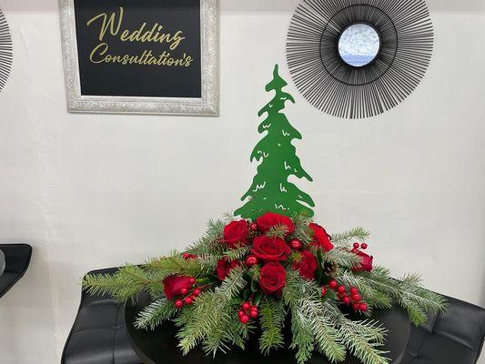 Custom Floral Design: Red Rose Christmas Tree