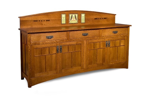 Randalay sideboard. Quarter-sawn white oak with walnut inlays and ceramic tiles.