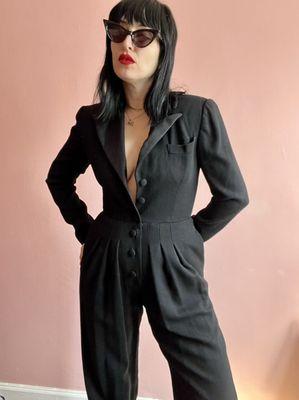 Vintage Tuxedo style jumpsuit, 80s Bergdorf Goodman