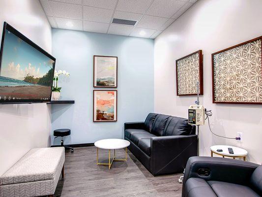 Large, private suites available for all patients, with room for guests