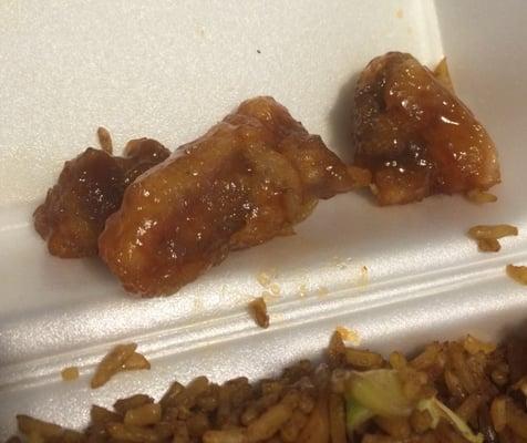 This was supposed to be General Tsos. The meat has black in it. I couldn't force myself to eat it.