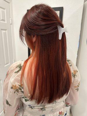 Peekaboo highlights with Red Balayage