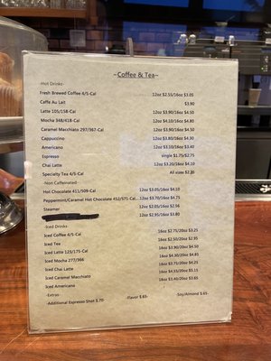 Coffee and Tea Menu