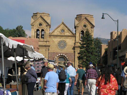 Santa Fe Indian Market on The Plaza with St. Francis Cathedral in the background