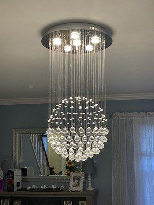 New chandelier installation with dimmer switch