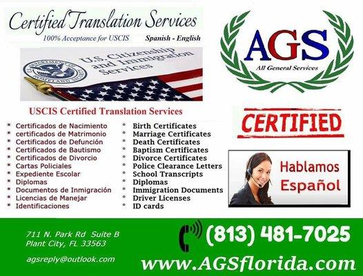 Certified Translations.  Traducciones certificadas