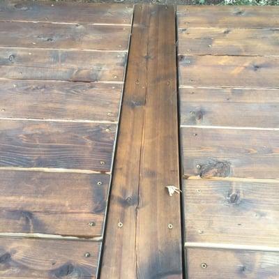 Cracked wood and horrible stain that was put on wrong