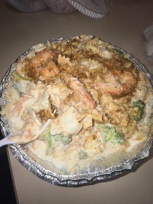 Jerk chicken shrimp and Alfredo