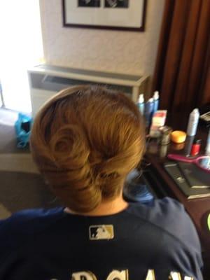 A wedding updo for a bridesmaid and loyal customer.