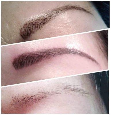 Eyebrow Microblading by Sasha. Before - Right After - Healed