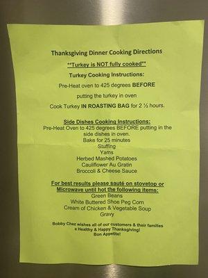 Thanksgiving heating instructions