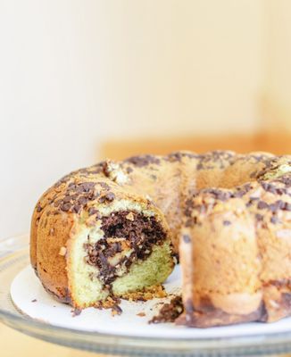 Pistachio and chocolate marble cake