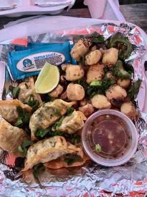 Fried octopus and Fried Veggie Dumplings were ok.  Most of the octopus was hard to chew and tough.