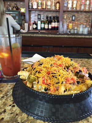 Iowa nachos with Bloody Mary.