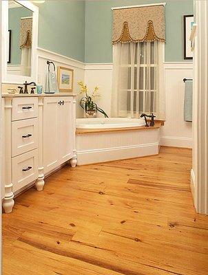 Southern Wood Floors Reclaimed Antique Heart Pine finished for use in a bath.