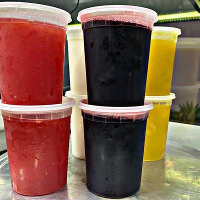 Agua Fresca: Sandia (Watermelon), Horchata, Jamaica (Hibiscus Sweet tea), Mango