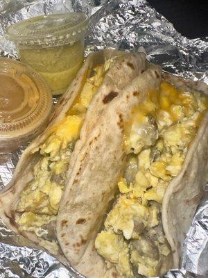 Sausage, Egg and Cheese breakfast taco