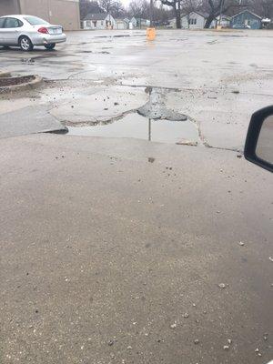 Big crater in parking lot