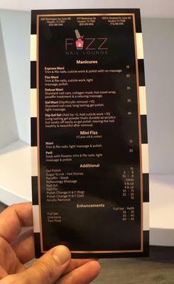 Manicure menu