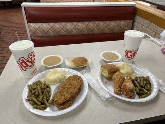 Double Country Fried Steak Meal and Fried Chicken meal